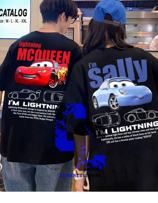 Lightning Mcqueen & Sally Oversized Couple T-Shirt