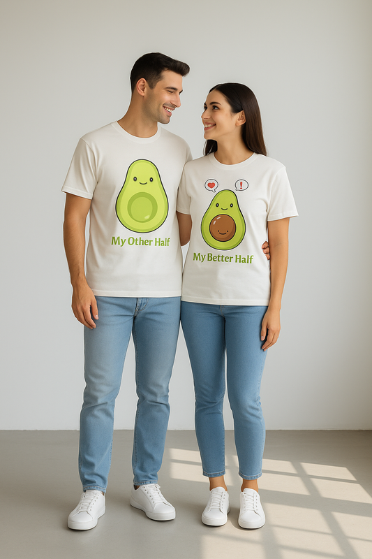 Cute Avocado Better Half Premium Oversized Combo T-shirt