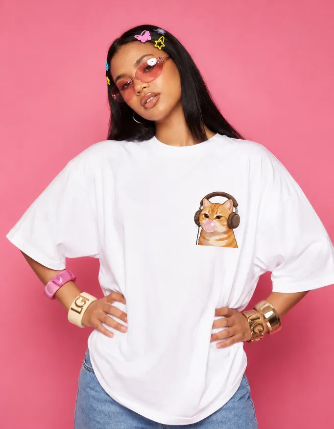 Cat Graphic Oversized Tee