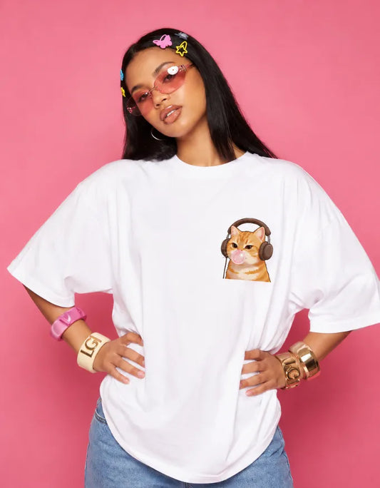 Cat Graphic Oversized Tee