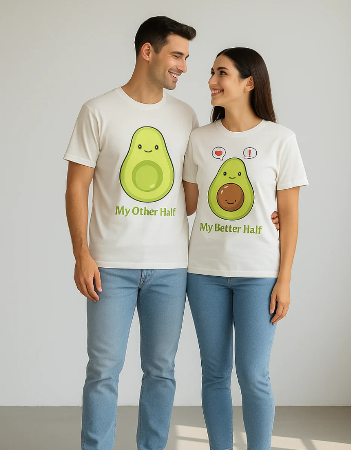 Cute Avocado Better Half Premium Oversized Combo T-shirt