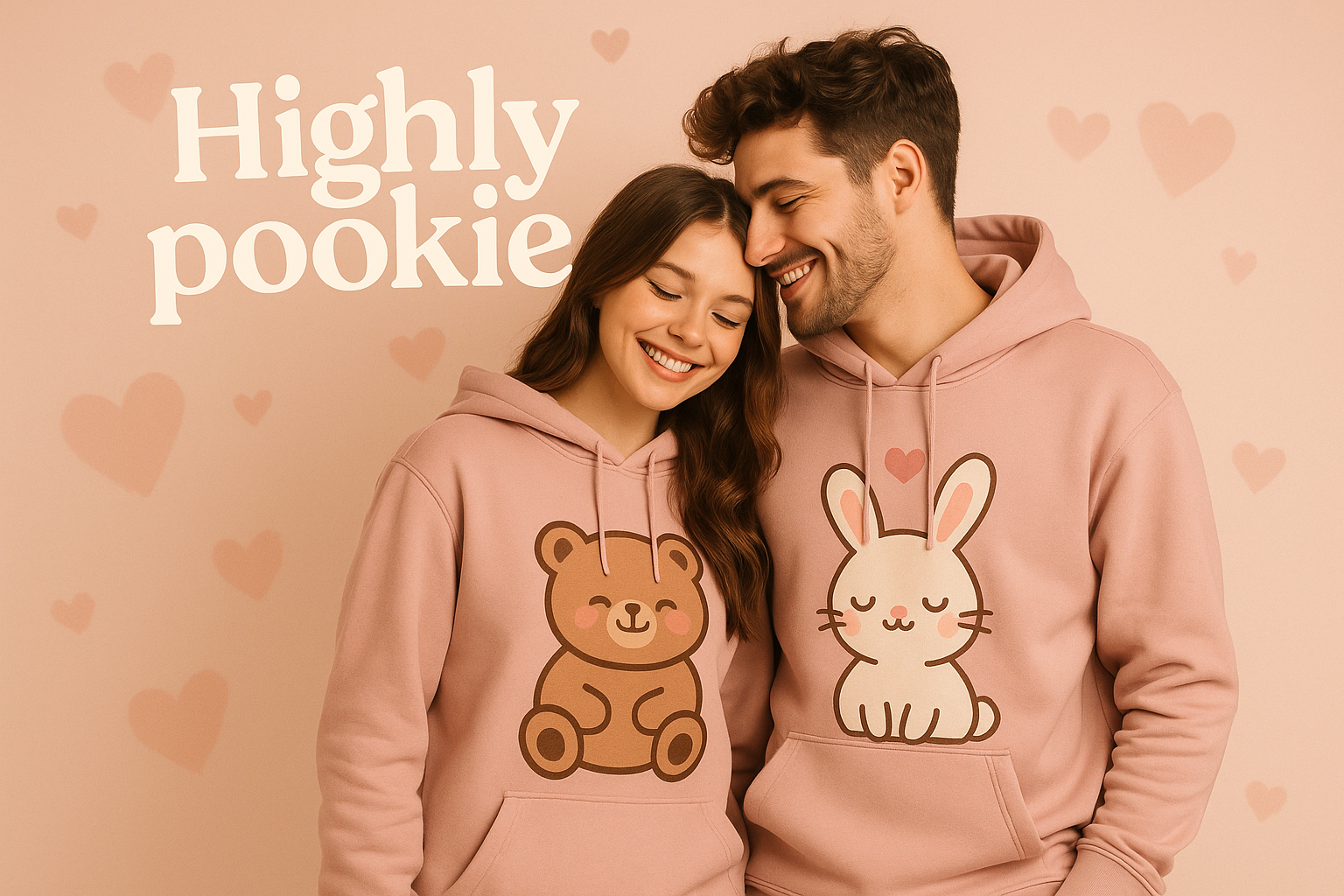 create a hero banner image for my clothing brand "HIghly pookie" which creates cute couple clothing brand.
