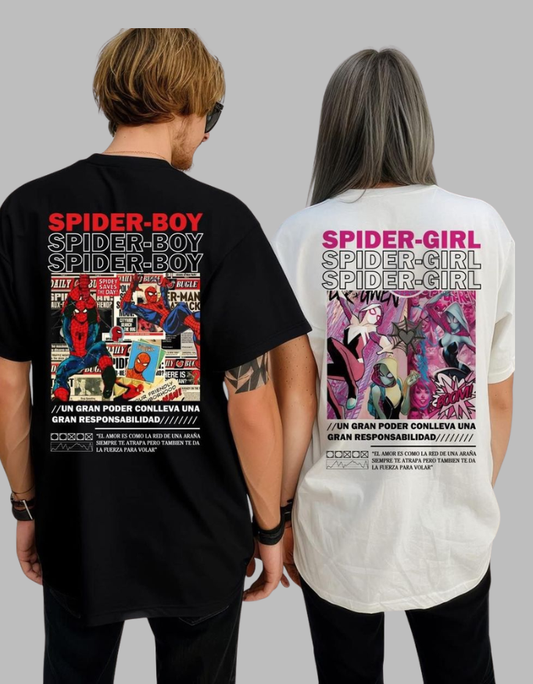 Spider Boy & Spider Girl Oversized Couple T-Shirt